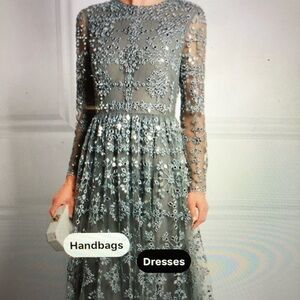 Valentino Slate Mirror Elegant Gown with long sleeve and all Lined